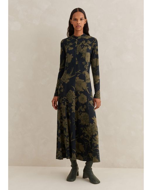 ME+EM Black Scribbled Floral Print Fit And Flare Maxi Dress
