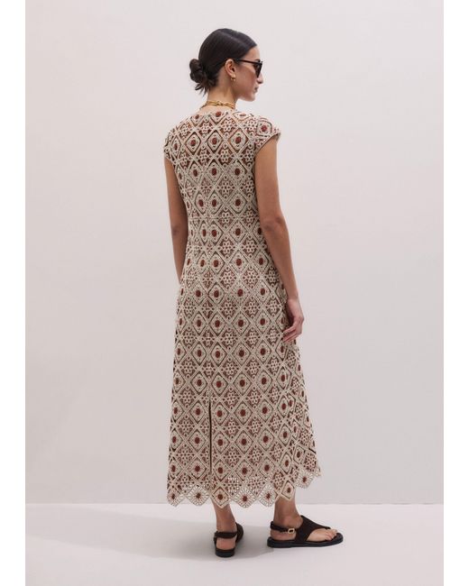 ME+EM Pink Graphic Cotton Lace Slim Maxi Dress Rosewood-Cream