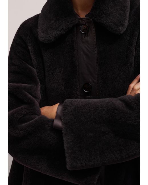 ME+EM Black Luxe Shearling Leather Mix Swing Coat