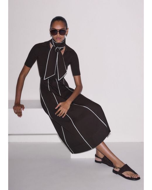 ME+EM Multicolor Mixed Media Fit And Flare Midi Dress + Belt-Light Cream