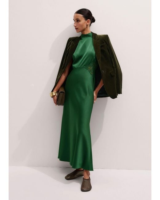 ME+EM Green Satin Back Crepe Lace Detail Maxi Dress