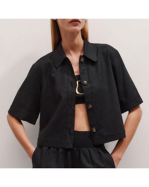 ME+EM Black Crease-Less Linen Boxy Crop Shirt