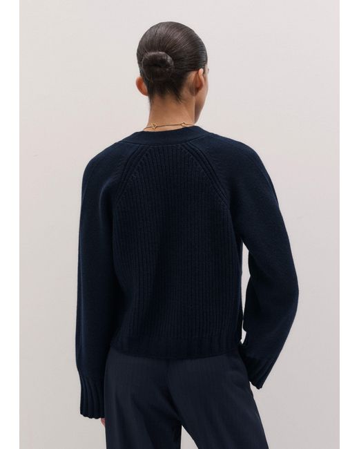 ME+EM Blue Merino Cashmere V Neck Relaxed Cardigan