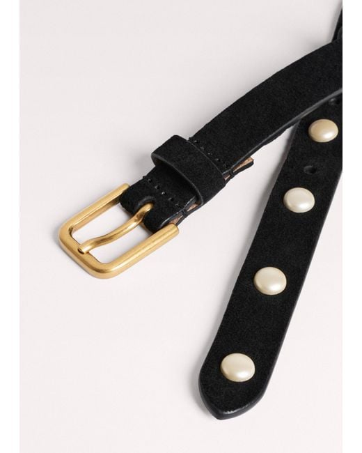 ME+EM Black Faux Pearl Stud Belt