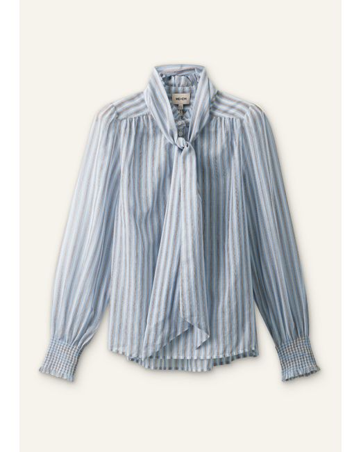 ME+EM Blue Cotton Voile Stripe Blouse + Tie