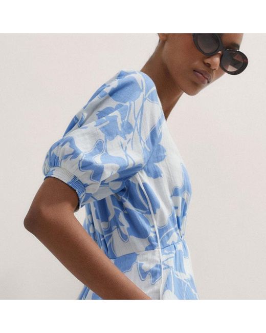 ME+EM Blue Cheesecloth Tulip Print Midi Dress