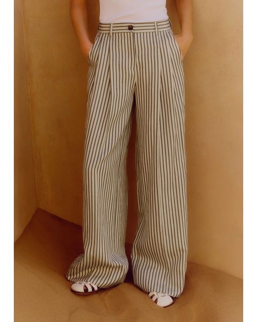 ME+EM Natural Fluid Stripe Straight-Leg Trouser