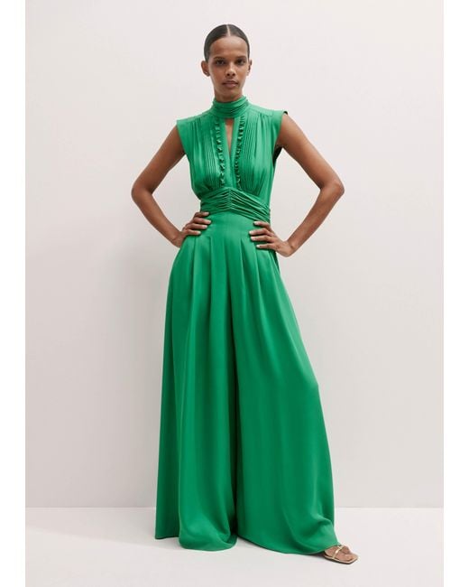 ME+EM Green Silk Wide-Leg Jumpsuit