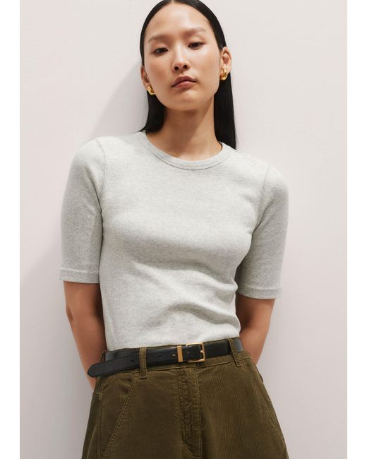 ME+EM Gray Ultimate Rib Sweater Tee