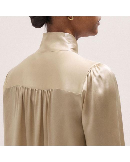 ME+EM Blue Silk Satin Tie Neck Blouse