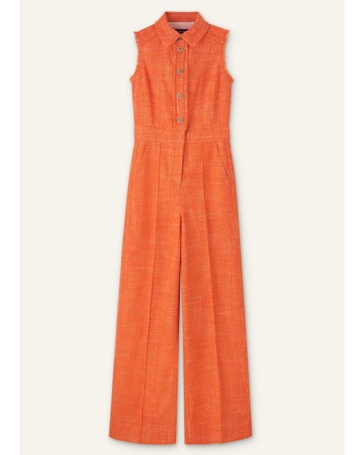 ME+EM Orange Tweed Fray Trim Jumpsuit Papaya