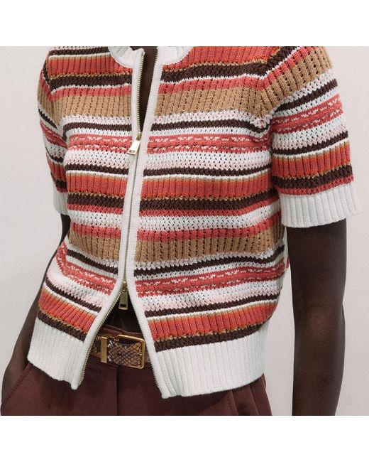 ME+EM Textured Stripe Straight Zip Tee Cinnamon Multi