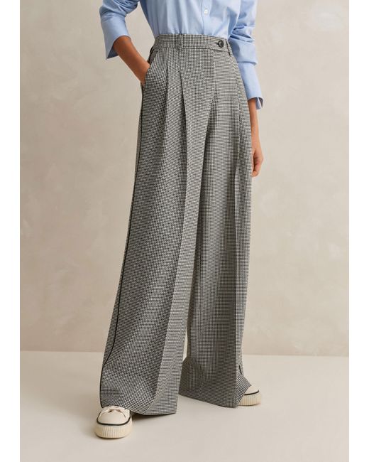 ME+EM Natural Houndstooth Pleated Pant