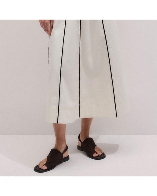 ME+EM Multicolor Mixed Media Fit And Flare Midi Dress + Belt Light Cream