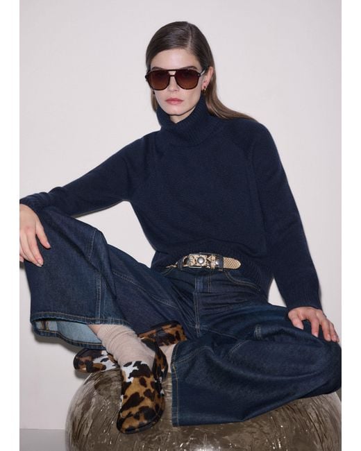 ME+EM Blue Cashmere Curved Hem Raglan Jumper + Snood