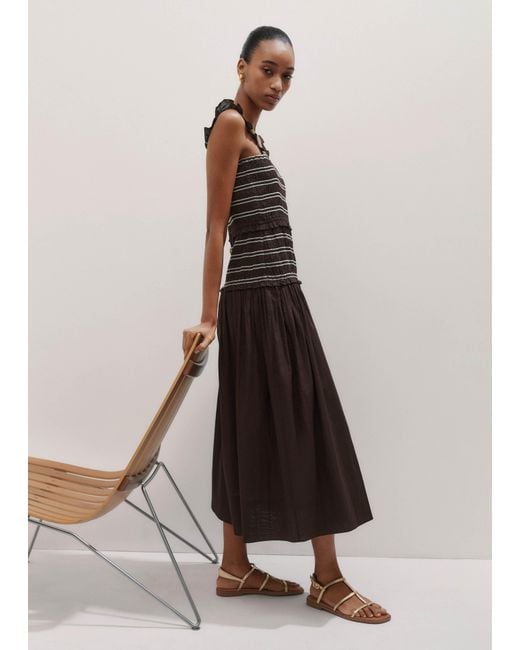 ME+EM Black Cotton Poplin Contrast Stitch Midi Dress