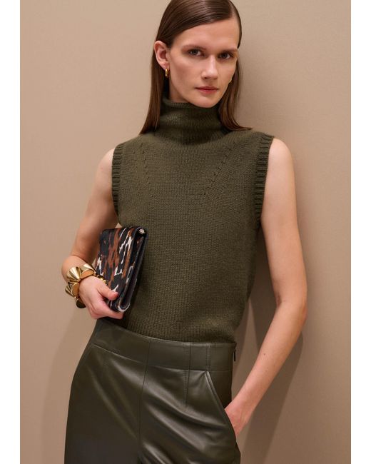 ME+EM Green Cashmere Grown-On Neck Straight Knit Vest
