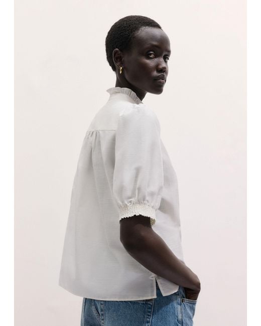 ME+EM Multicolor Silk Cotton Trim & Pintuck Detail Straight Blouse