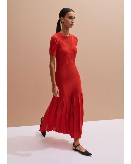 ME+EM Red Conceal + Reveal Lace Knit Maxi Dress