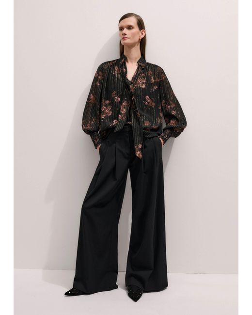 ME+EM Black Silk Blend Watercolour Print Swing Blouse With Tie + Cami/Multi