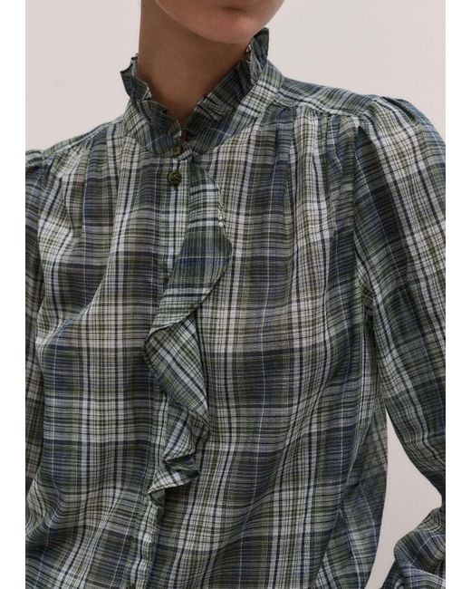 ME+EM Gray Cotton Voile Check Long Sleeve Blouse + Tie