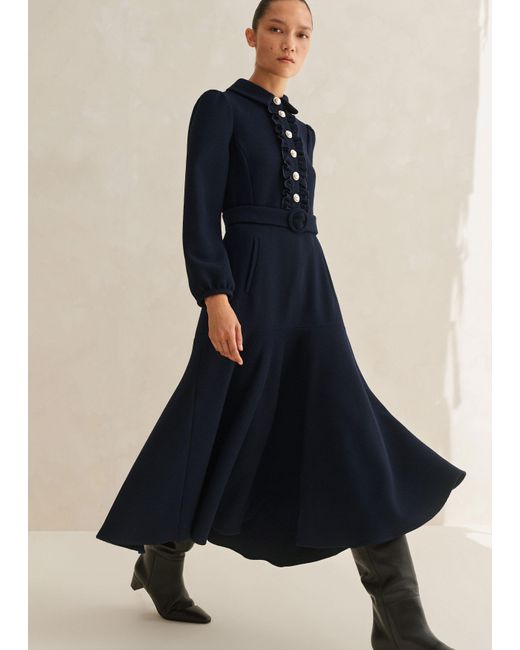 ME+EM Blue Textured Tailoring Midi Fit And Flare Dress