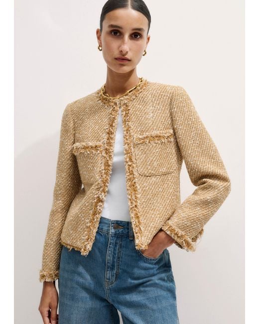 ME+EM Blue Metallic Tweed Evening Jacket
