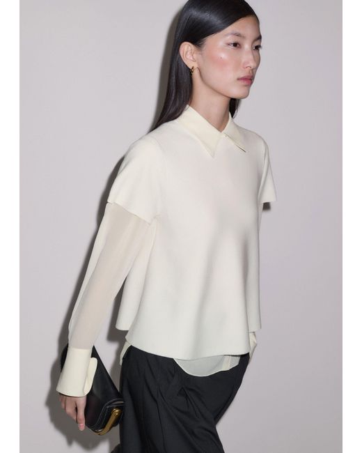 ME+EM Natural Wool Stretch Short Sleeve Swing Knit Top