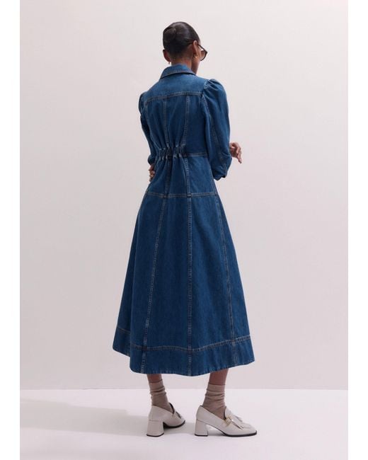 ME+EM Blue Panelled Fit And Flare Midi Dress