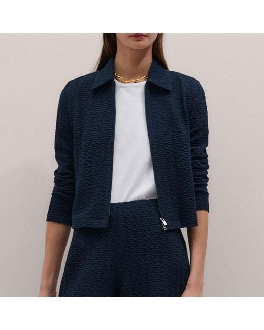 ME+EM Blue Textured Crop Pant