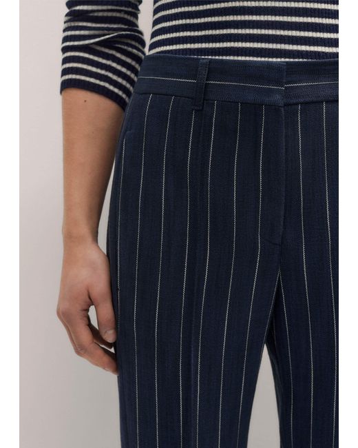 ME+EM Blue Textured Pinstripe Slim Crop Trouser