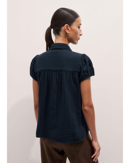 ME+EM Blue Cheesecloth Cap-Sleeve Blouse