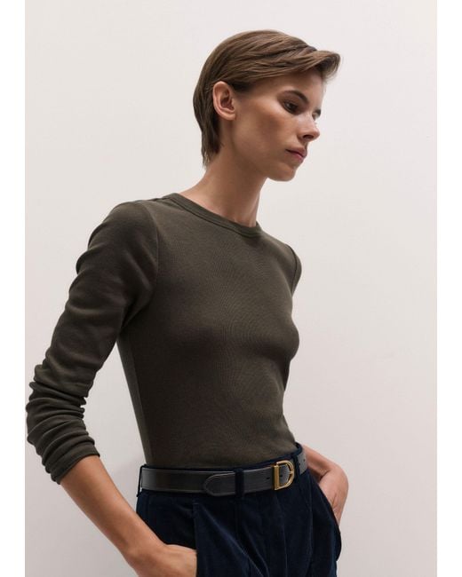 ME+EM Black Ultimate Rib Long Sleeve Top Rich Melange