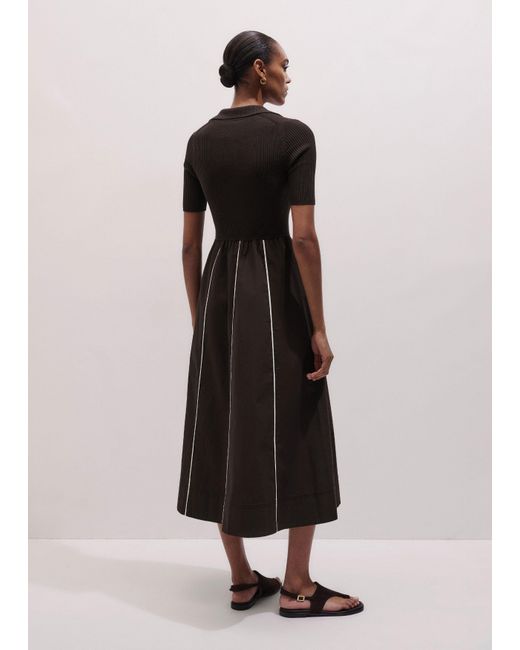 ME+EM Multicolor Mixed Media Fit And Flare Midi Dress + Belt-Light Cream