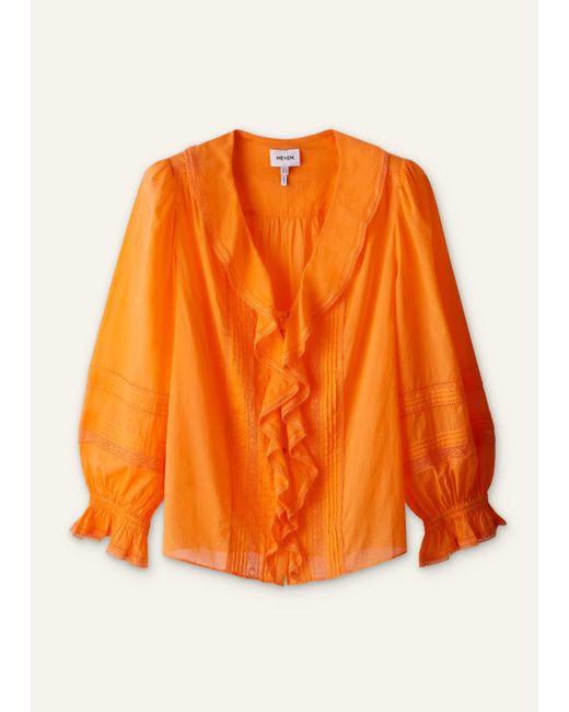 ME+EM Orange Cotton Voile Ruffle Blouse