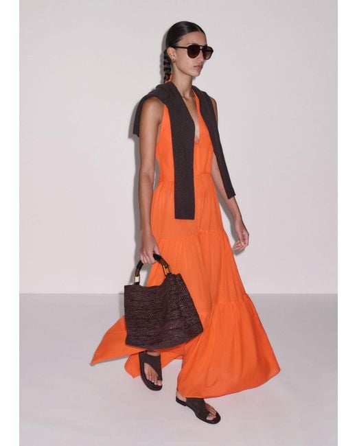 ME+EM Orange Cotton Voile Tiered Maxi Dress