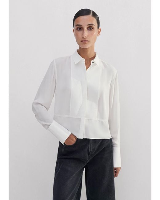 ME+EM White Silk Crop Tux Shirt