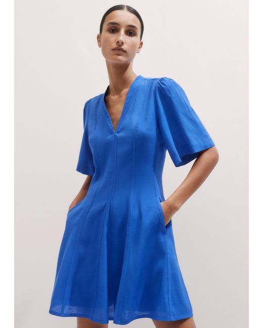 ME+EM Blue Panel Detail Fit And Flare Short Dress + Tie