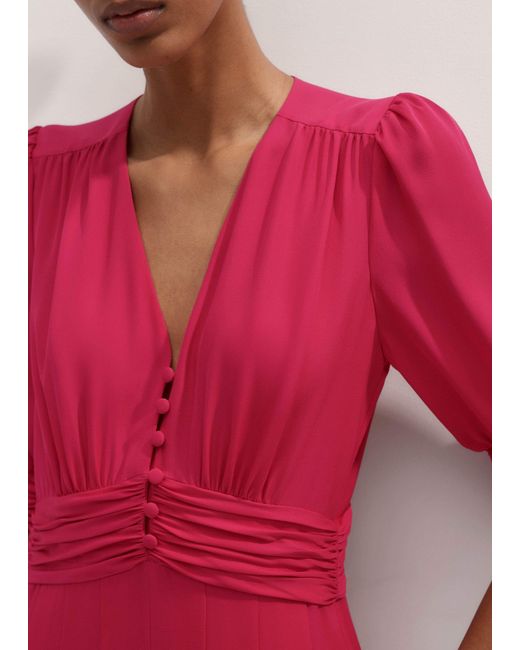 ME+EM Red Silk Wide-Leg Jumpsuit + Tie