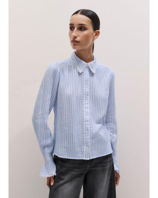 ME+EM Blue Cheesecloth Stripe Long Sleeve Blouse-Soft