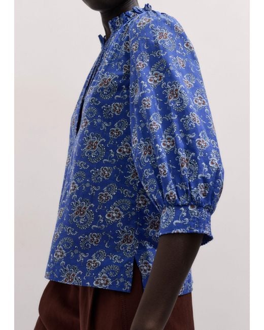 ME+EM Blue Gilded Paisley Print Straight Blouse