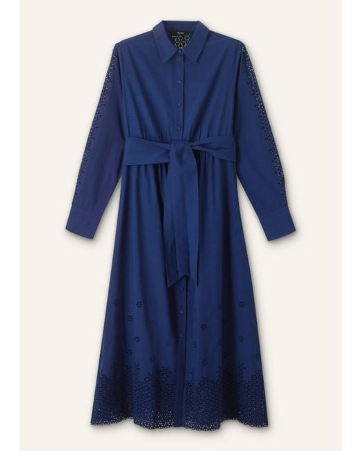 ME+EM Blue Cotton Broderie Border Maxi Shirt Dress + Belt Intense