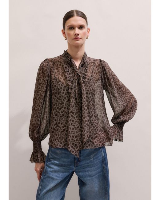 ME+EM Multicolor Silk Ditsy Lace Print Straight Blouse With Tie + Cami/Light Cream