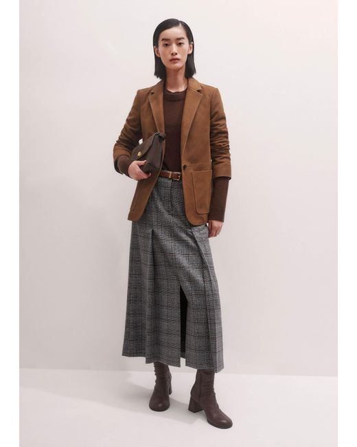ME+EM Natural Check Pleat Detail Maxi Skirt/Light Cream