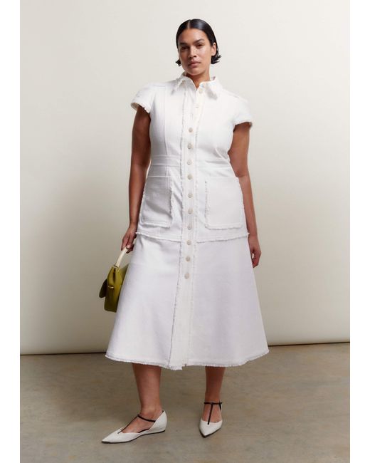 ME+EM Natural Cotton-Blend Fringed Midi Dress