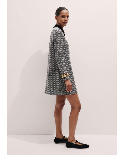 ME+EM Brown Statement Button Jacquard A-Line Dress