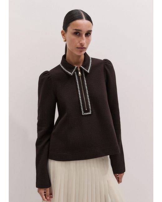 ME+EM Black Texture Zip Front Swing Top
