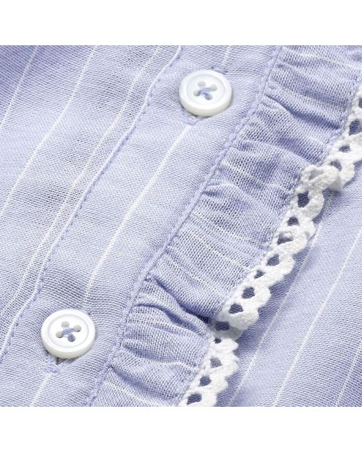 ME+EM Gray Cotton Voile Stripe Short Sleeve Top