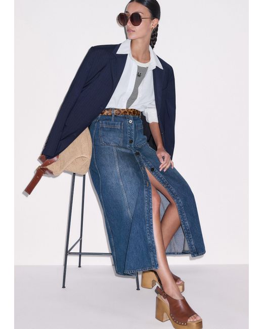 ME+EM Blue Panelled Denim Maxi Skirt