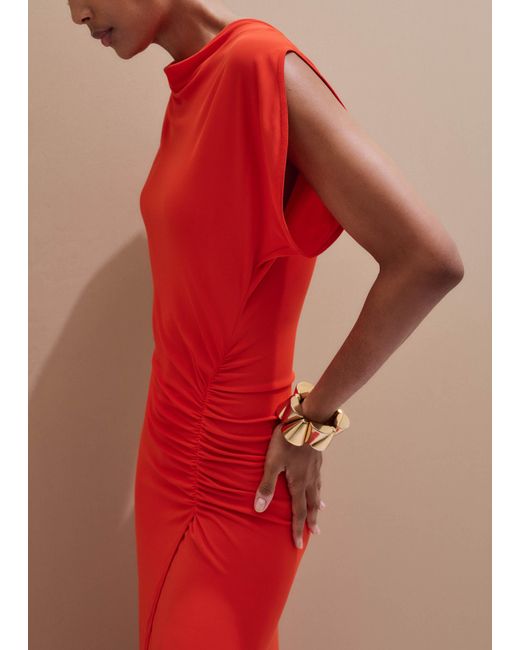 ME+EM Red Fluid Crepe Curved Sleeve Maxi Dress